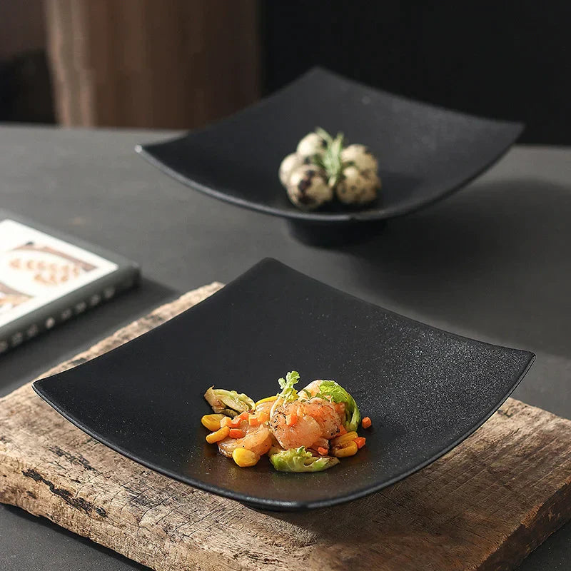 DecorBites™ 7.5 Inch Square Black Matte Ceramic Dining Plate
