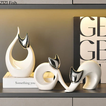 DecorBites™ Ceramic Kitten Statue White Cat Sculpture Room Decor Aesthetics