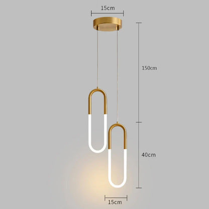 Lámpara colgante DecorBites™ Gold Ring con forma de U, luz LED blanca cálida.