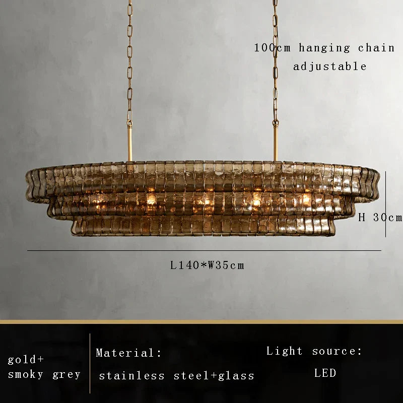 DecorBites™ Brown Glass Pendant Lights for Dining Table Chandelier, Oval Clear Round Suspension Lamp
