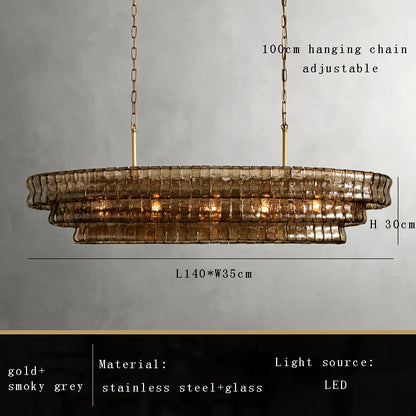 DecorBites™ Brown Glass Pendant Lights for Dining Table Chandelier, Oval Clear Round Suspension Lamp