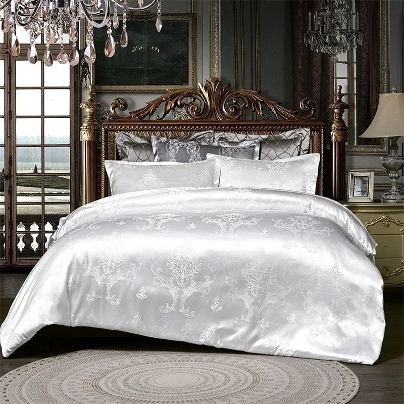 DecorBites™ Jacquard Satin Luxury Bedding Set - Queen Size Luxe Duvet Cover Set