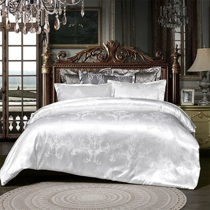 DecorBites™ Jacquard Satin Luxury Bedding Set - Queen Size Luxe Duvet Cover Set