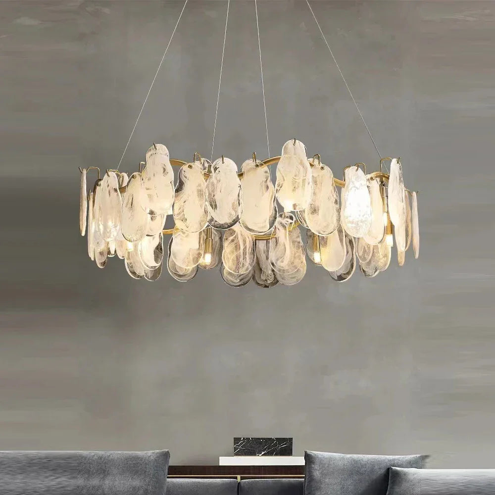 DecorBites™ Cloudy Glass Chandeliers: Modern LED Lustre Indoor Lighting for Living Room Décor