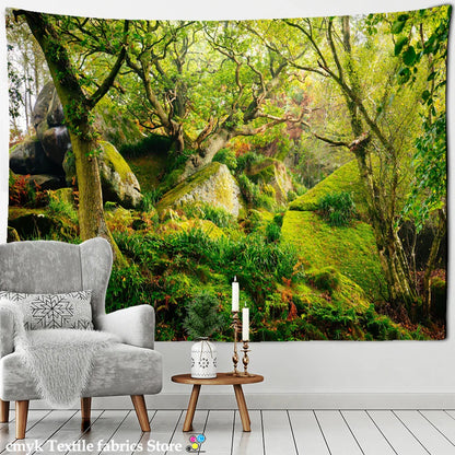 Fog Forest Sunlight Tapestry: Decobites Natural Scenery Aesthetic Wall Hanging