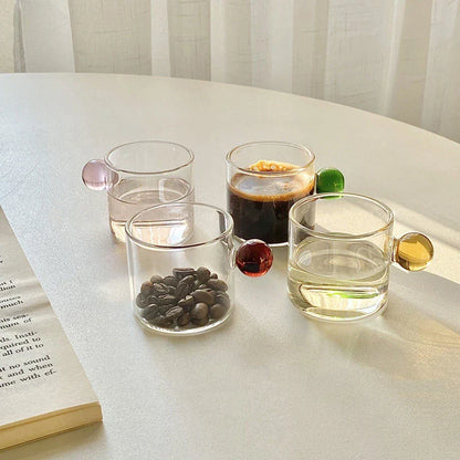 DecorBites™ Glass Espresso Cups Set with Saucers, Handle, 110ml - Table Decor and More