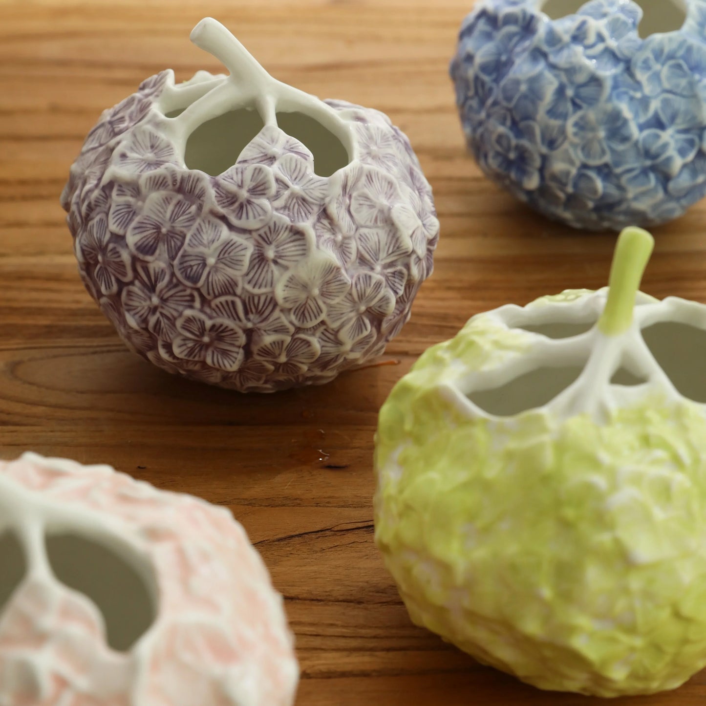 DecorBites™ Hydrangea Ceramic Vase | Hand-Relief Sculpture Flower Ball Arrangement Accessory