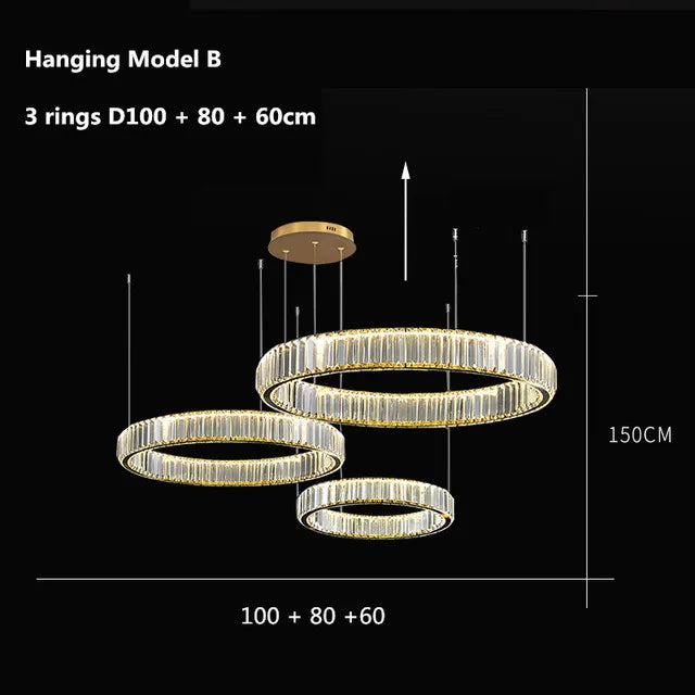 Gold Crystal Ring Chandelier Dia120cm Modern LED
