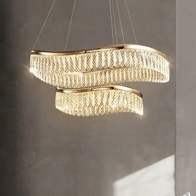 DecorBites™ Golden Crystal Chandelier Luxury Round Pendant Lamparas Art Decor Fixture