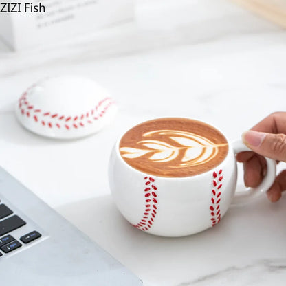 DecorBites™ Baseball Shape Ceramic Mug with Lid - Coffee, Tea, Juice Cup