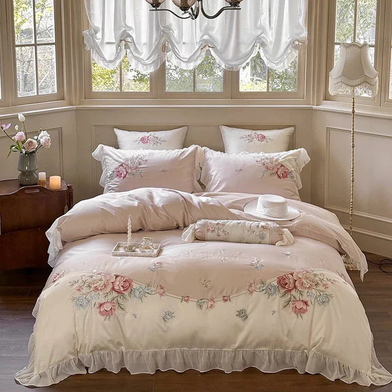 Decobites Floral Embroidered Princess Bedding Set - 1000TC Egyptian Cotton Luxe Collection