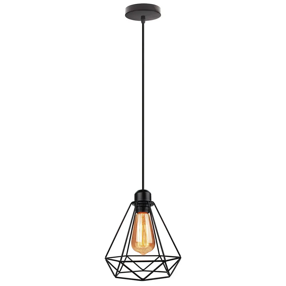 Vintage Black Metal Wire Cage Pendant Light