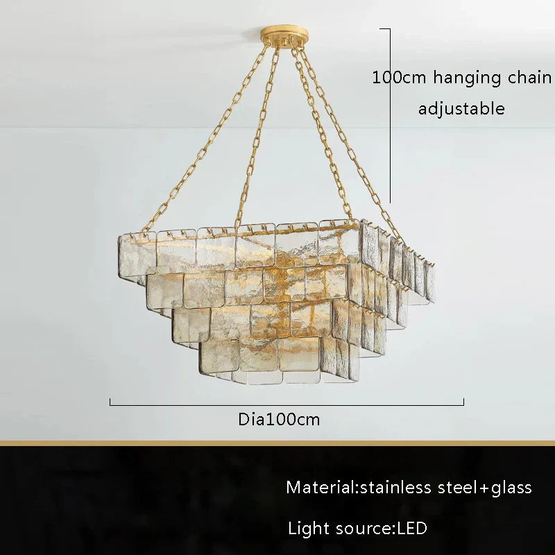 DecorBites™ Gold Glass Chandelier Luxe Living Room Lighting Fixture Luxurious Hanging Lamp