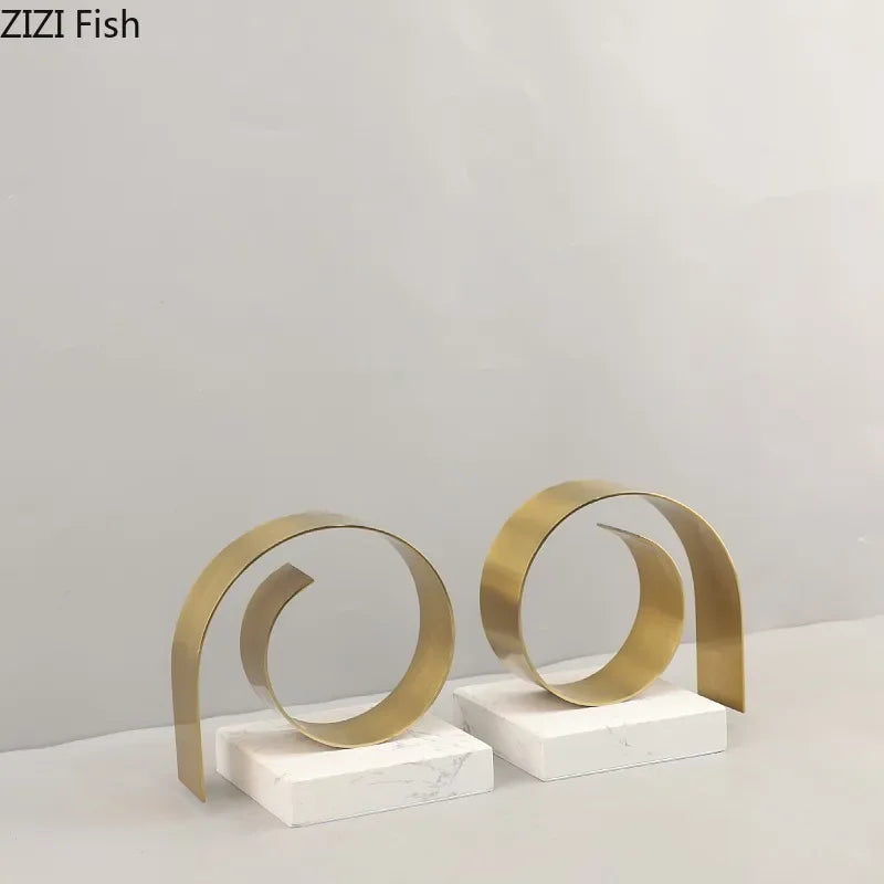 DecorBites™ Golden Spiral Bookend Set with Marble Base for Stylish Desk & Library Decor