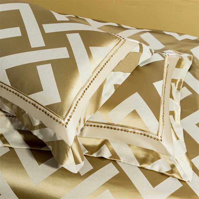 DecorBites™ American Jacquard Brocade & Egyptian Cotton Embroidered Bedding Set with Pillowcase