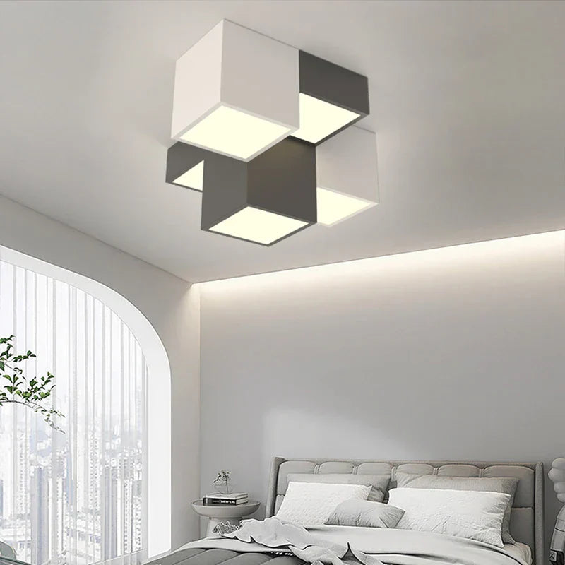 Lámpara de techo LED geométrica DecorBites™ para dormitorio moderno o estudio - Diseño de lujo en blanco y negro