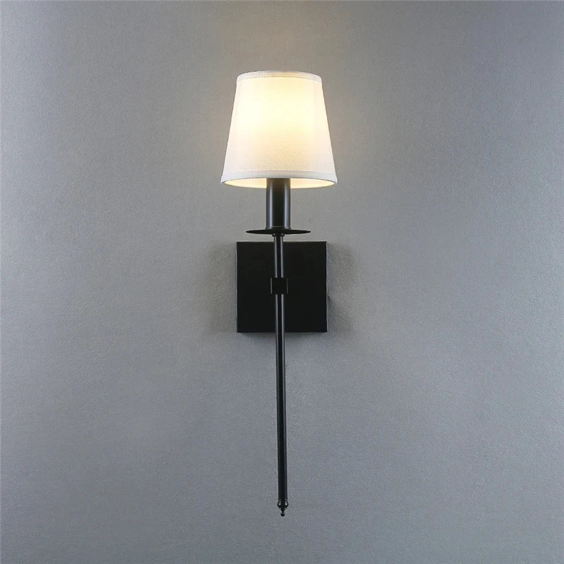DecorBites™ Industrial White Wall Lamp with Textile Shade for Bathroom, Mirror & Bar