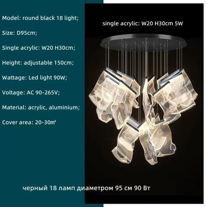 DecorBites™ Acrylic Leaf Chandelier LED Light Dimmable Luxury Pendant for Home Decor
