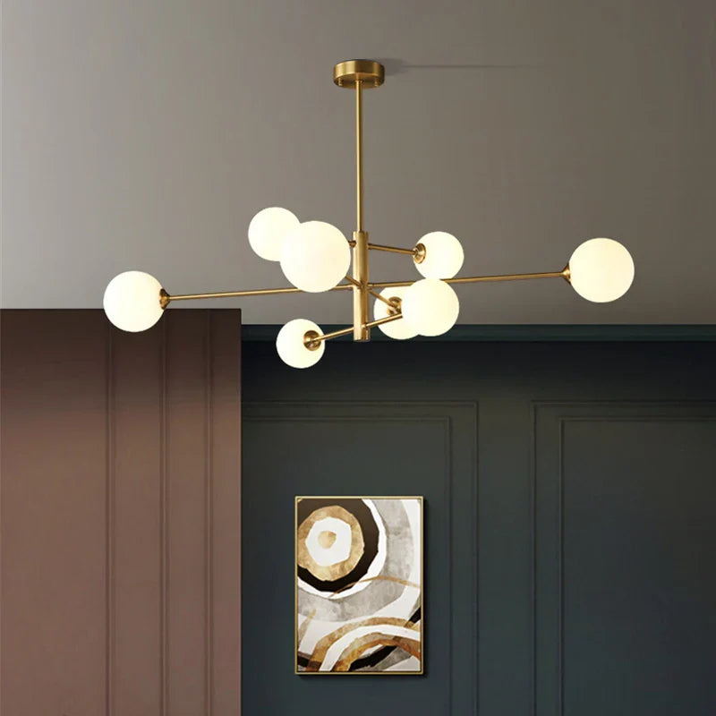DecorBites™ Glass Brass Chandelier: Nordic Modern Pendant Lights for Home, Living Room, Bedroom, Restaurant