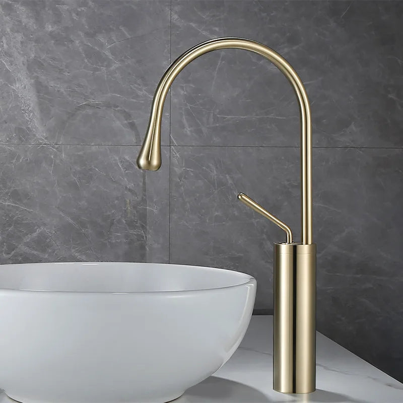 DecorBites™ Brushed Gold Basin Faucet Hot Cold Black Sink Kitchen Swivel Water Crane