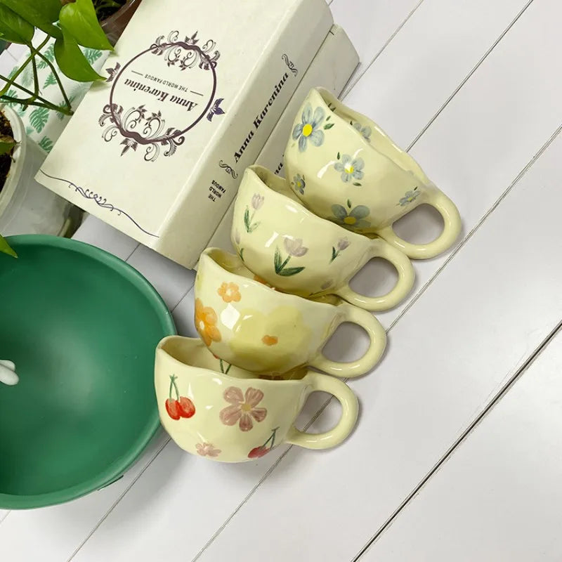 Ins Style Hand Kneading Special-Shaped Ceramic Coffee Cup Flower Creative Mug High Color Value Breakfast Cup Juice Cup Milk Cup