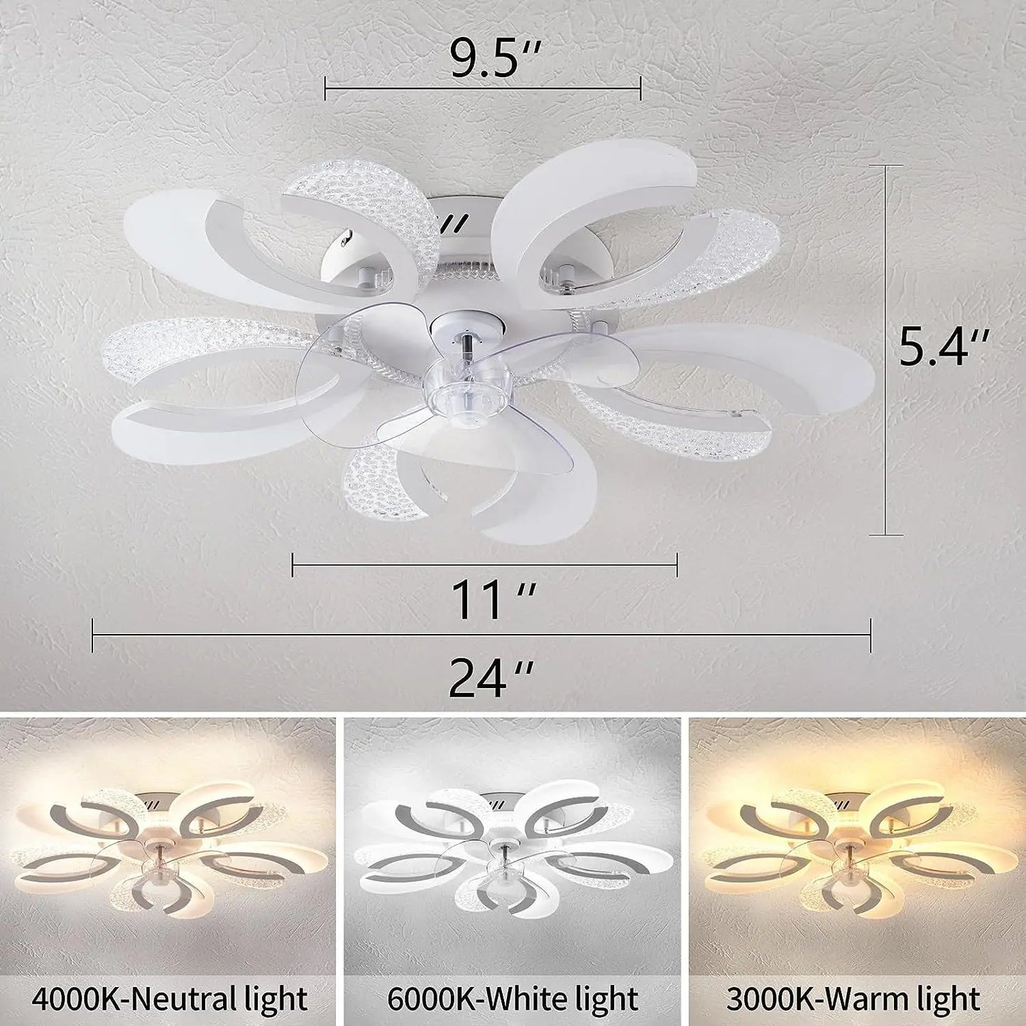 Ventilador de techo con luz LED DecorBites™, control remoto, silencioso, 220 V