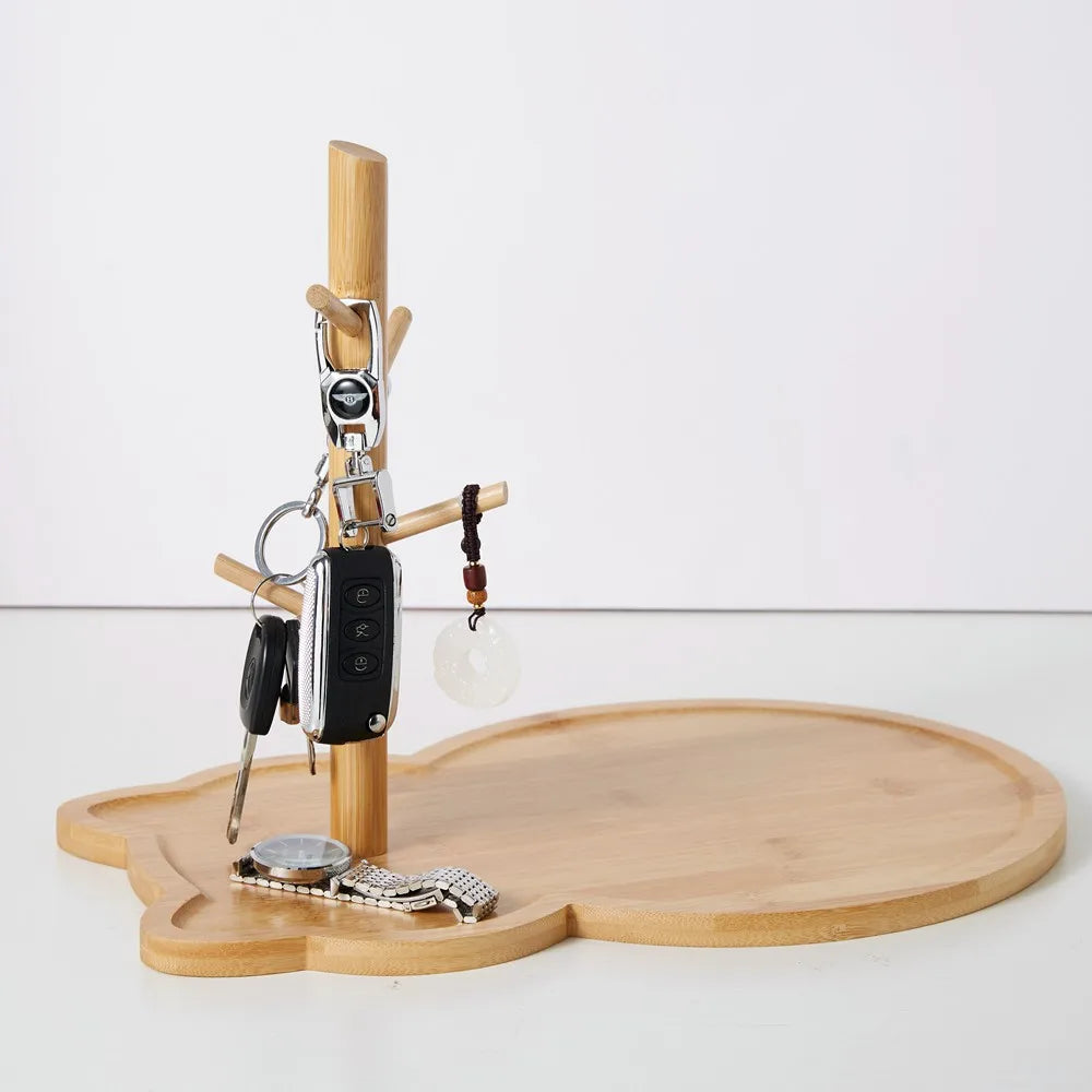 DecorBites™ Cat Wooden Key Rack Holder Tray Tree Branch Hook Desktop Storage