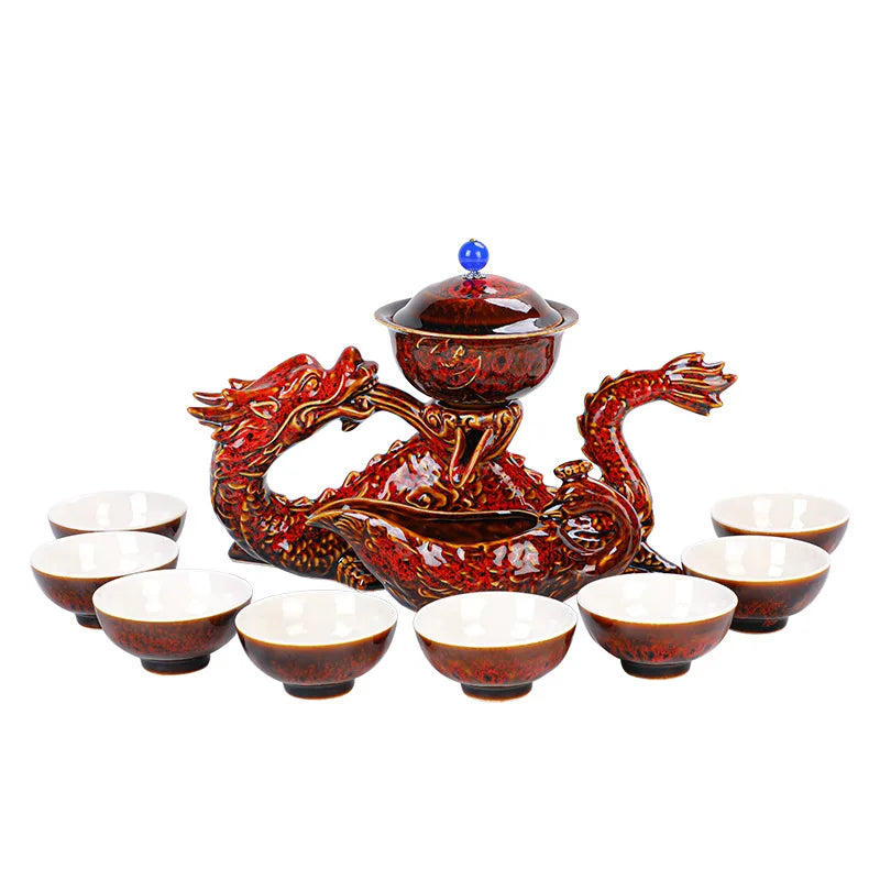 Juego de té DecorBites™ Dragon Kung Fu: Tetera y taza de porcelana fina de alta gama, automática, ideal para regalo navideño