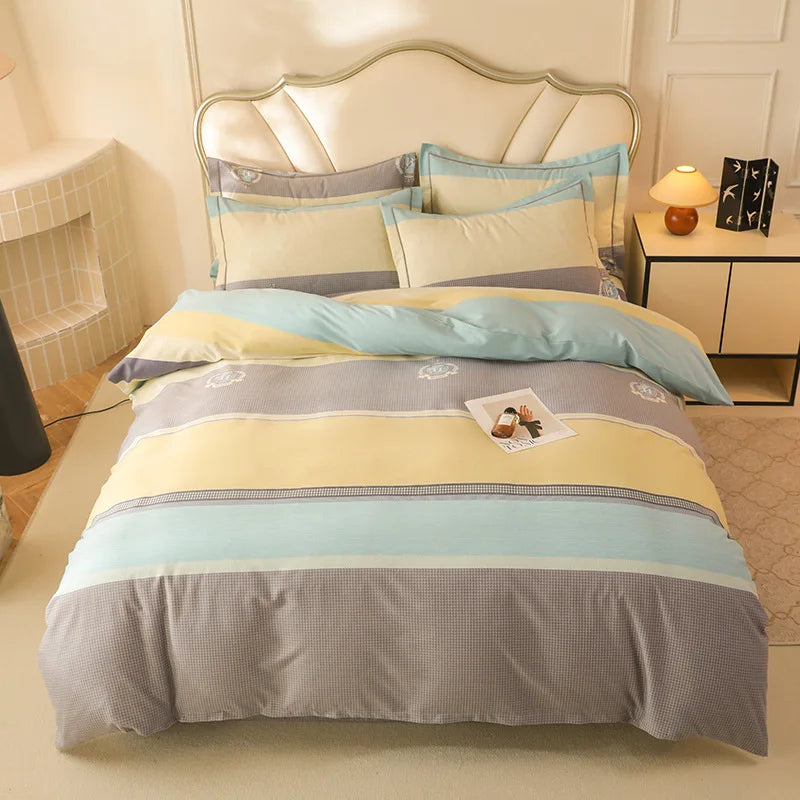 DecorBites™ Brushed Cotton Printed Duvet Cover Set - Single/Double Bed Bedclothes