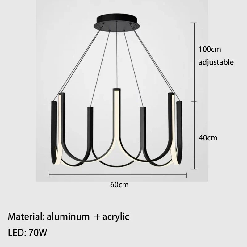 DecorBites™ LED Chandelier: Black Gold Aluminium Hanging Light, Parlor Dining Room Bedroom Lamp
