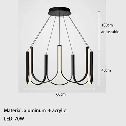 DecorBites™ LED Chandelier: Black Gold Aluminium Hanging Light, Parlor Dining Room Bedroom Lamp