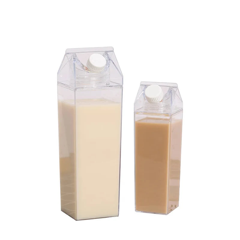 DecorBites™ Clear Milk Carton Water Bottle & Drinking Cup, Portable Plastic Juice Tea Storage