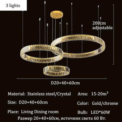 Modern Crystal Ring Pendant Chandelier In Gold Or Silver