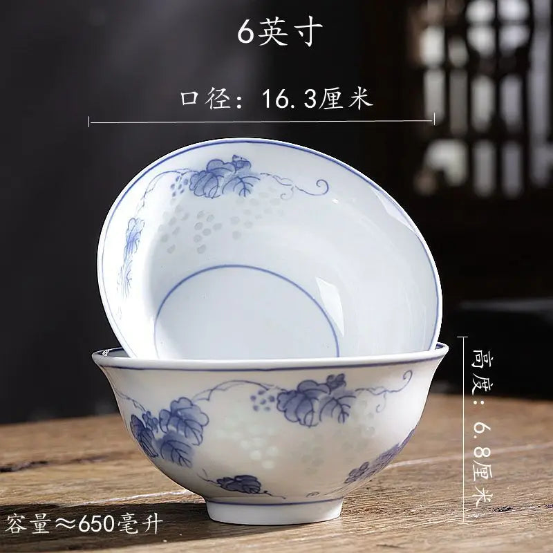 DecorBites™ Chinese Blue and White Porcelain Vegetable Plates and Rice Soup Bowls - Set of 2