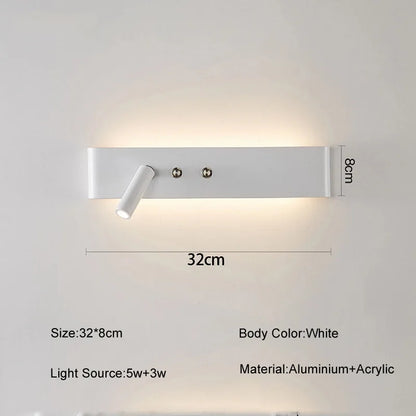 مفتاح إضاءة حائط LED طويل من DecorBites™ بقوة 8 وات/20 وات، تركيبات من الألومنيوم لغرفة المعيشة وغرفة النوم.