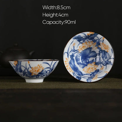 DecorBites™ Blue and White Porcelain Hand-Painted Tea Cups - Set of 1