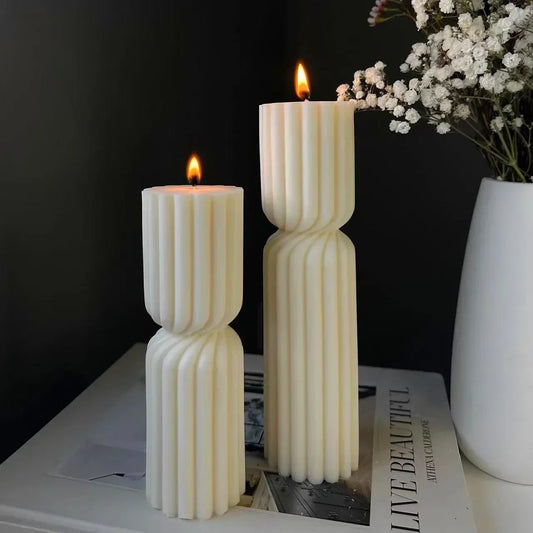 DIY New Cylindrical Tall Twirl Pillar Candle Mold Ribbed Aesthetic Twist Swirl Silicone Mould Geometric Striped Soy Wax Mold