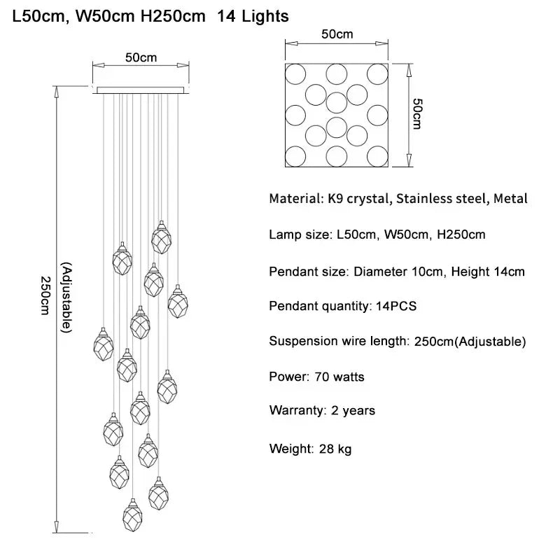 DecorBites™ Diamond Crystal Ball Chandelier, Luxury LED Light Fixture for Staircase and Living Room