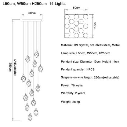 DecorBites™ Diamond Crystal Ball Chandelier, Luxury LED Light Fixture for Staircase and Living Room