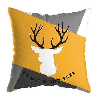 غطاء وسادة مطبوع عليه غزال هندسي من DecorBites™ مقاس 45×45 سم - ديكور منزلي أصفر