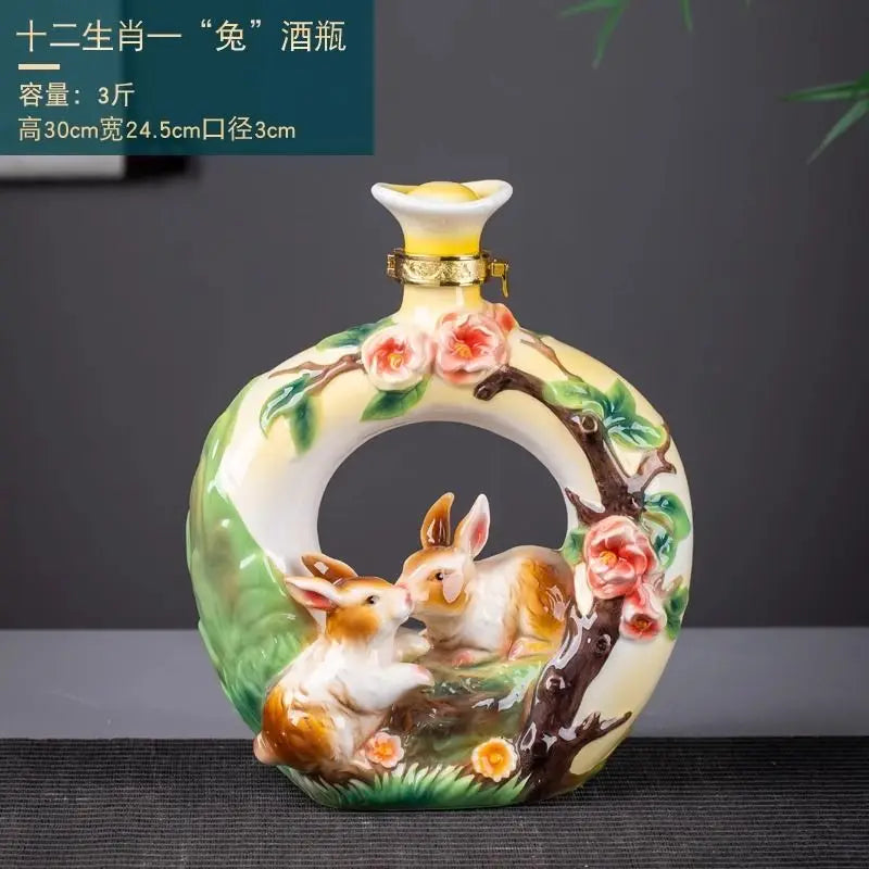Decorbites™ Jingdezhen-Porzellan-Weinflaschen-Skulptur Geschenk Chinesisches Zodiac 3kg