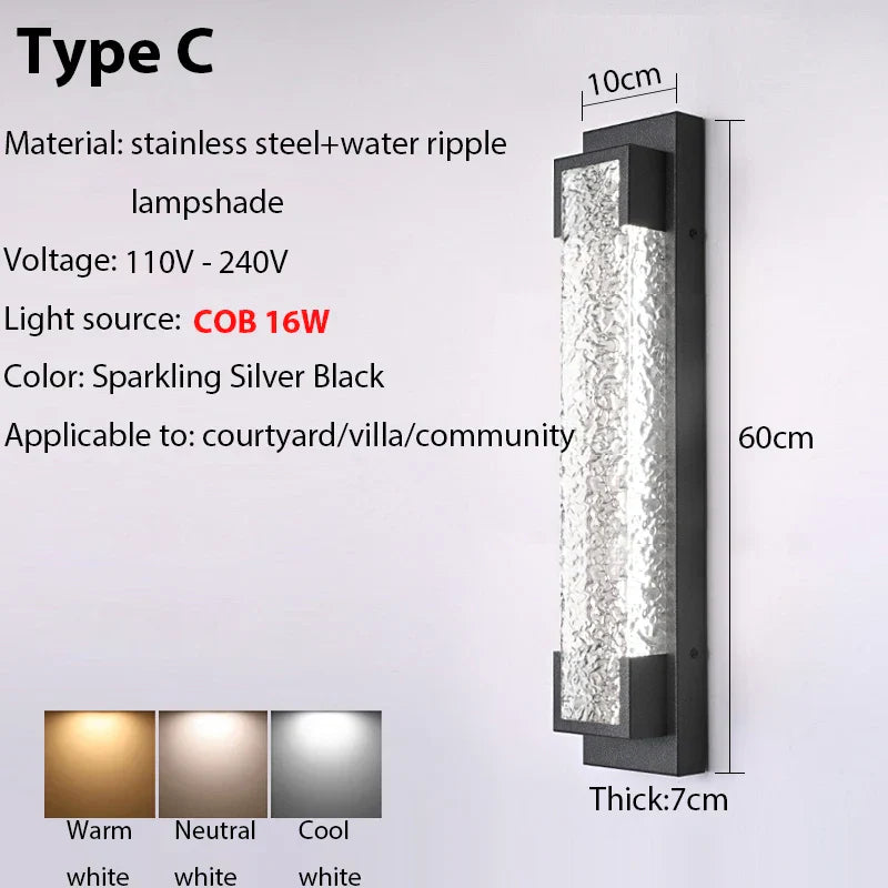 DecorBites™ Dimmable LED Stainless Steel Outdoor Wall Sconce for Villa Garage Garden Courtyard