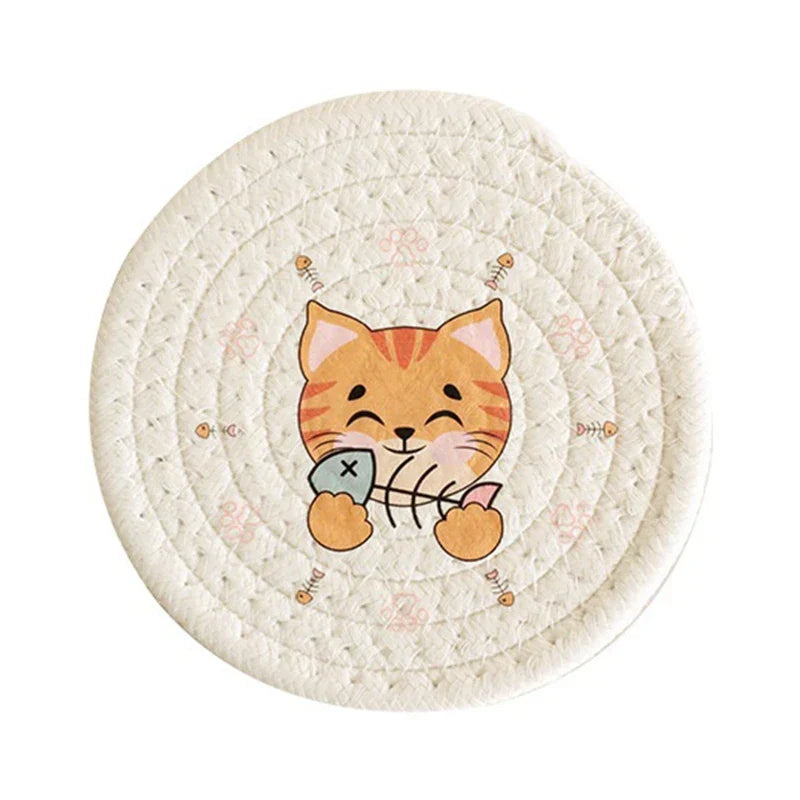 Posavasos redondo tejido con estampado de gato DecorBites™, mantel individual, aislante térmico para mesas