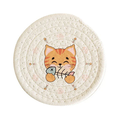 Posavasos redondo tejido con estampado de gato DecorBites™, mantel individual, aislante térmico para mesas