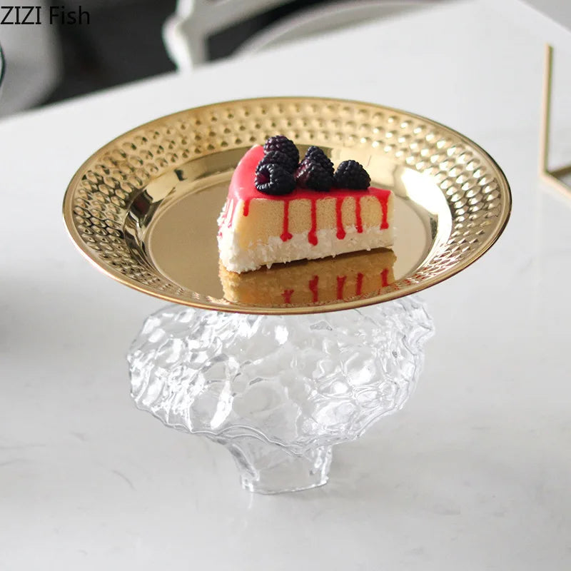 DecorBites™ Glass Fruits Bowl Gold Plated Breakfast Dinner Plates Hotel Restaurant Fruit Plate