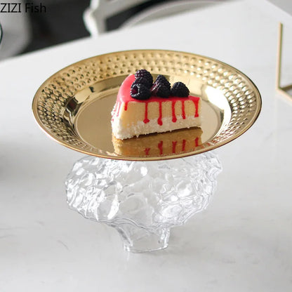 DecorBites™ Glass Fruits Bowl Gold Plated Breakfast Dinner Plates Hotel Restaurant Fruit Plate