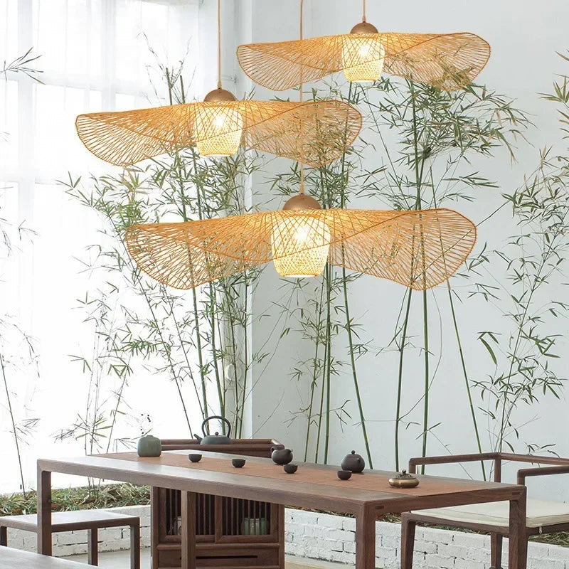 DecorBites™ Bamboo Pendant Chandelier for Dining Room | Japanese Style Ceiling Lamp