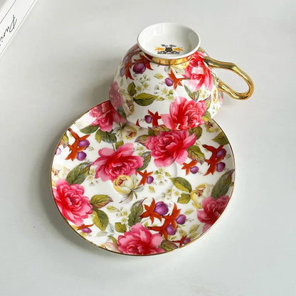 DecorBites™ Flowers Pattern Porcelain Coffee Cup & Saucer Set - Exquisite Tea & Juice Mug