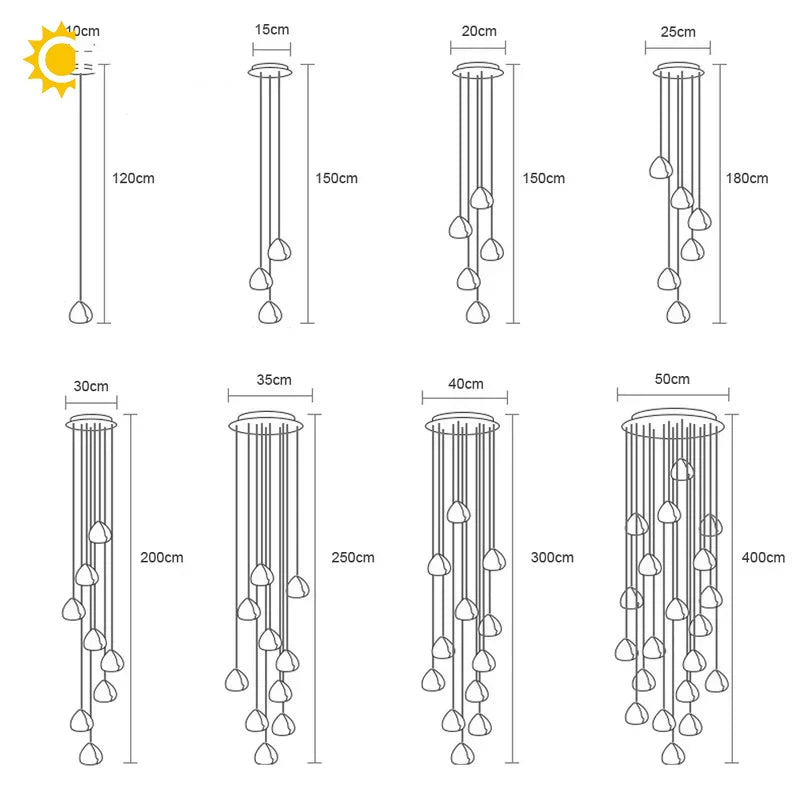 Lámpara de araña DecorBites™ con forma de bola de cristal: Lámpara colgante larga y ajustable para escaleras, ideal para el hogar y restaurantes.