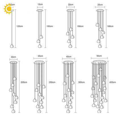 Lámpara de araña DecorBites™ con forma de bola de cristal: Lámpara colgante larga y ajustable para escaleras, ideal para el hogar y restaurantes.